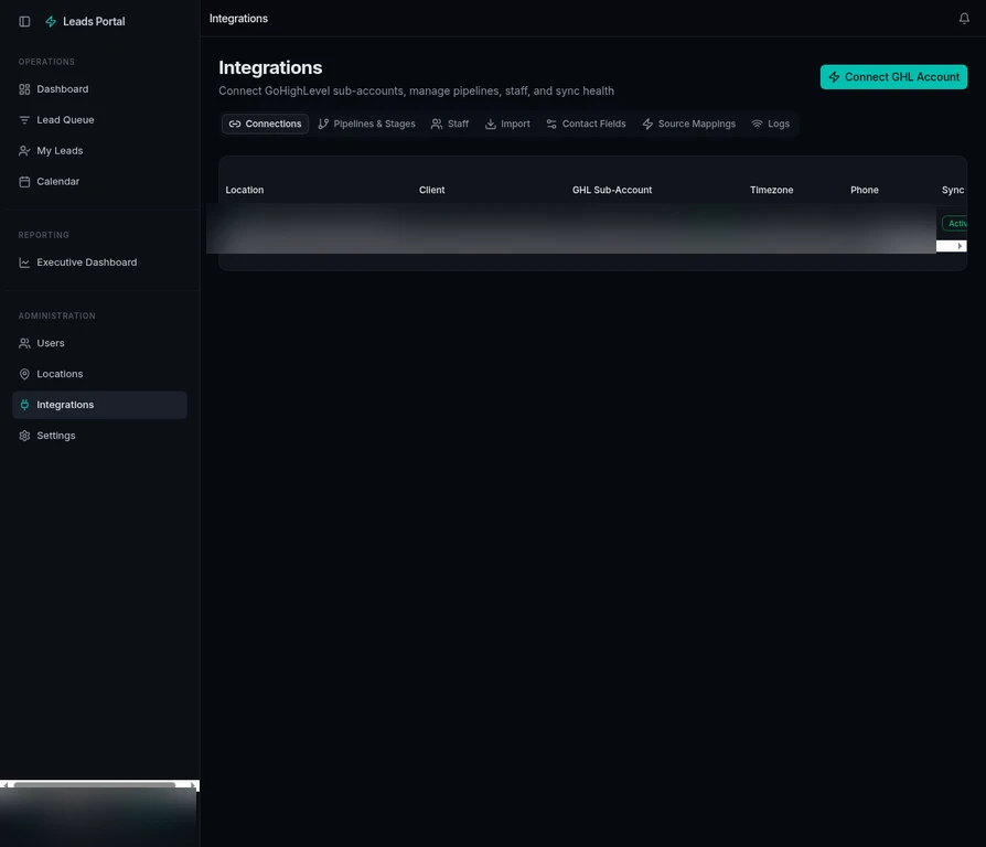 GoHighLevel Integration - Connections Management